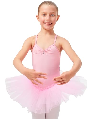 tanzmuster Ballettkleid Mädchen Tutu - Kim - weicher Baumwollstoff - Glitzersteine - Ballett Trikot mit Tüllrock für Kinder - rosa, 116/122 von tanzmuster