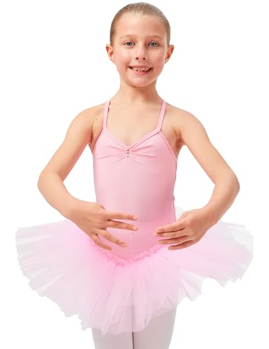 tanzmuster Ballettkleid Mädchen Tutu - Kim - weicher Baumwollstoff - Glitzersteine - Ballett Trikot mit Tüllrock für Kinder - rosa, 92/98 von tanzmuster