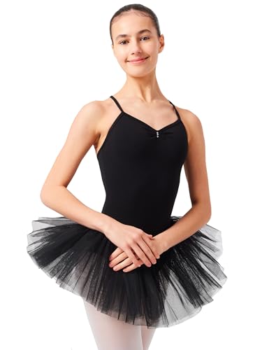 tanzmuster Ballettkleid Mädchen Tutu - Kim - weicher Baumwollstoff - Glitzersteine - Ballett Trikot mit Tüllrock für Kinder - schwarz, 104/110 von tanzmuster