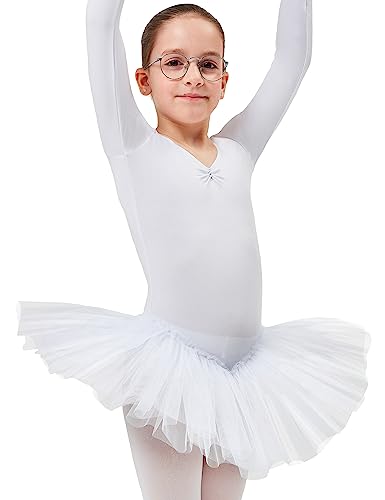 tanzmuster Ballett Tutu Mädchen - Romy - Baumwolle - Body mit Tüllrock - Ballettkleid für Kinder - weiß, Größe:116/122 von tanzmuster