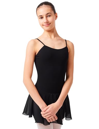 tanzmuster ® Ballettkleid Mädchen ärmellos - Maggie - aus weicher Baumwolle mit Chiffon Röckchen Ballettbody fürs Kinder Ballett in schwarz, Größe:128/134 von tanzmuster