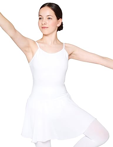 tanzmuster ® Ballettkleid Mädchen ärmellos - Maggie - aus weicher Baumwolle mit Chiffon Röckchen Ballettbody fürs Kinder Ballett in weiß, Größe:128/134 von tanzmuster
