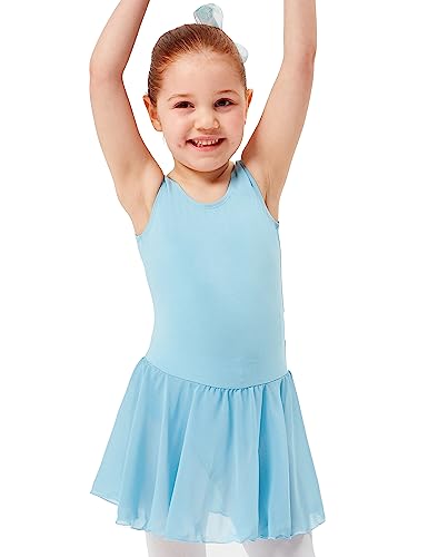 tanzmuster ® Ballettkleid Mädchen ärmellos - Minnie - weiche Baumwolle - Chiffonröckchen - Ballett Trikot für Kinder - hellblau 164/170 von tanzmuster