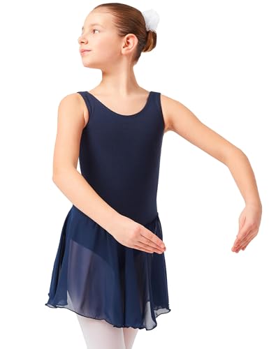 tanzmuster ® Ballettkleid Mädchen ärmellos - Minnie - aus weichem Baumwollstoff mit Chiffonröckchen Ballett Trikot Ballettanzug in marineblau, Größe:92/98 von tanzmuster