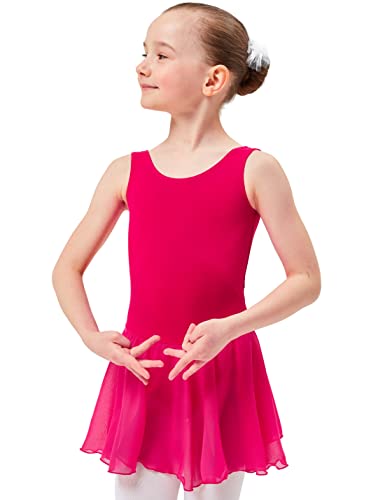 tanzmuster ® Ballettkleid Mädchen ärmellos - Minnie - aus weichem Baumwollstoff mit Chiffonröckchen Ballett Trikot Ballettanzug in pink, Größe:116/122 von tanzmuster