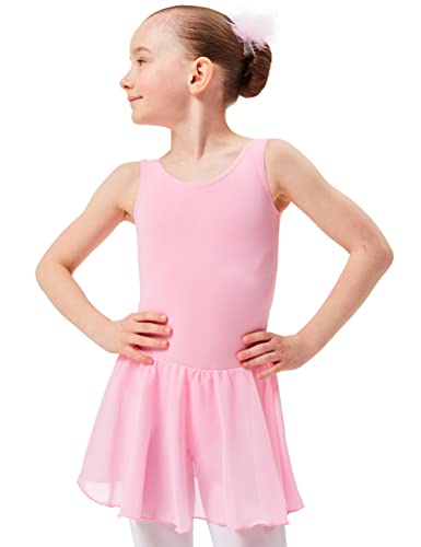 tanzmuster ® Ballettkleid Mädchen ärmellos - Minnie - aus weichem Baumwollstoff mit Chiffonröckchen Ballett Trikot Ballettanzug in rosa, Größe:104/110 von tanzmuster