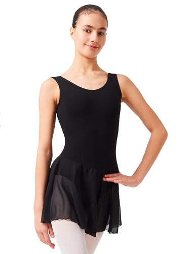 tanzmuster ® Ballettkleid Mädchen ärmellos - Minnie - aus weichem Baumwollstoff mit Chiffonröckchen Ballett Trikot Ballettanzug in schwarz, Größe:116/122 von tanzmuster