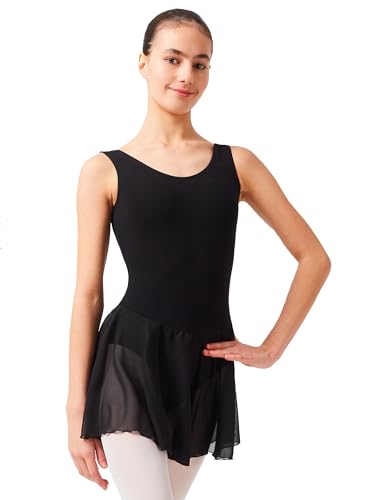 tanzmuster ® Ballettkleid Mädchen ärmellos - Minnie - aus weichem Baumwollstoff mit Chiffonröckchen Ballett Trikot Ballettanzug in schwarz, Größe:128/134 von tanzmuster