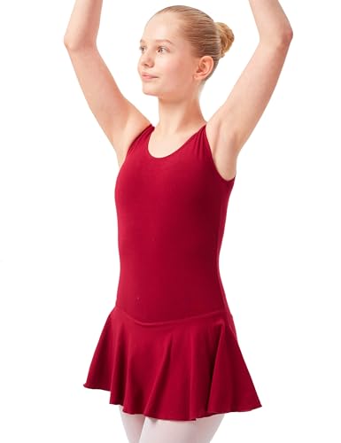 tanzmuster Ballettkleid Mädchen ärmellos - Nora - Baumwolle - Ballettbody Kinder Ballett Trikot Burgunder, Größe 128/134 von tanzmuster