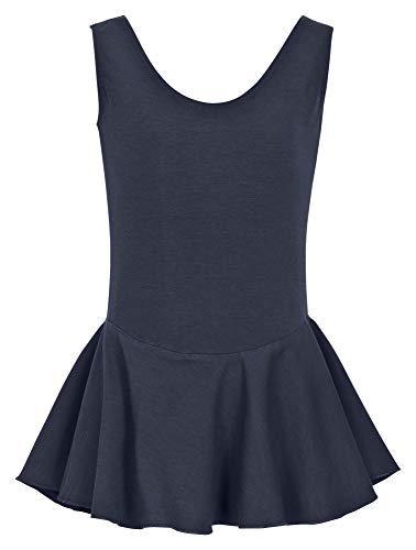 tanzmuster Ballettkleid Mädchen ärmellos - Nora - Baumwolle - Ballettbody Kinder Ballett Trikot Marineblau, Größe 128/134 von tanzmuster