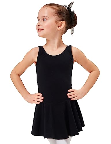 tanzmuster ® Ballettkleidung Ballettkleid Mädchen ärmellos - Nora - aus weichem Baumwollstoff mit Breiten Trägern in schwarz, Größe 104/110 von tanzmuster