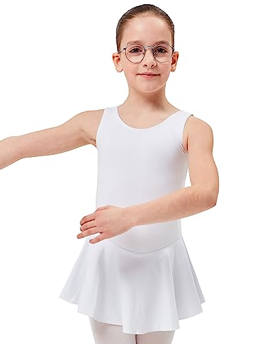 tanzmuster Ballettkleid Mädchen ärmellos - Nora - Baumwolle - Ballettbody Kinder Ballett Trikot weiß, Größe 128/134 von tanzmuster