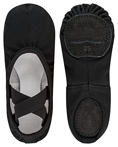 tanzmuster Ballettschuhe Damen - Bonnie - aus Baumwoll-Stretch - Geteilte Ledersohle - Ballettschläppchen für Erwachsene - Schwarze Tanzschuhe fürs Ballett, schwarz, 42 von tanzmuster