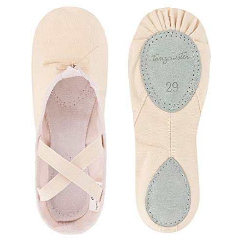 tanzmuster Ballettschuhe Mädchen - Charlie - Geteilte Ledersohle - Sandfarben Größe 27- Ballettschläppchen für Kinder - rosa beige Tanzschuhe fürs Ballett von tanzmuster