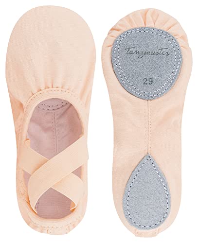 tanzmuster ® Ballettschuhe Mädchen Ballettschläppchen - Leon - 100% Baumwolle, elastischer Saum, Geteilte Ledersohle, Ballett-Rosa, Größe 22 von tanzmuster