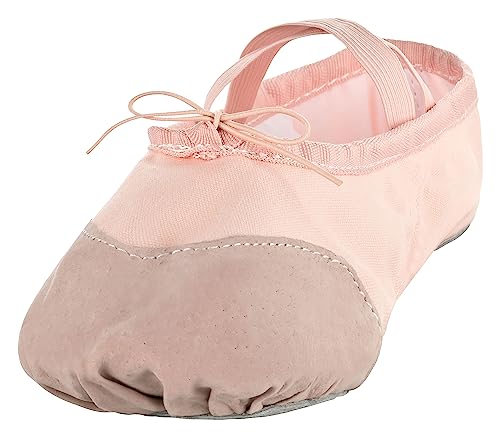 tanzmuster ® Ballettschuhe Mädchen Ballettschläppchen - Robin - Geteilte Ledersohle - weich und atmungsaktiv, Rosa-Apricot, Größe 22 von tanzmuster