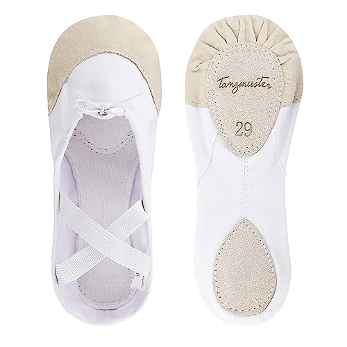 tanzmuster ® Ballettschuhe Mädchen Ballettschläppchen - Robin - Geteilte Ledersohle - weich und atmungsaktiv, Weiß, Größe 41 von tanzmuster