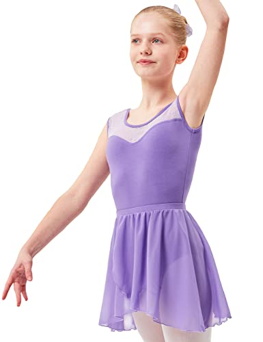 tanzmuster ® Wickelrock Mädchen Ballett - Emily - aus luftigem Chiffon antistatisch Ballettrock mit Gummizug für Kinder in Lavendel, Größe:116-122 von tanzmuster