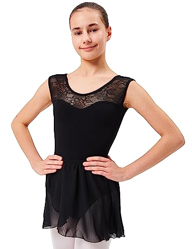 tanzmuster ® Wickelrock Mädchen Ballett - Emily - aus luftigem Chiffon antistatisch Ballettrock mit Gummizug für Kinder in schwarz, Größe:116-122 von tanzmuster