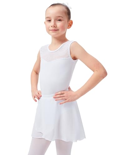 tanzmuster ® Wickelrock Mädchen Ballett - Emily - aus luftigem Chiffon antistatisch Ballettrock mit Gummizug für Kinder in weiß, Größe:116-122 von tanzmuster