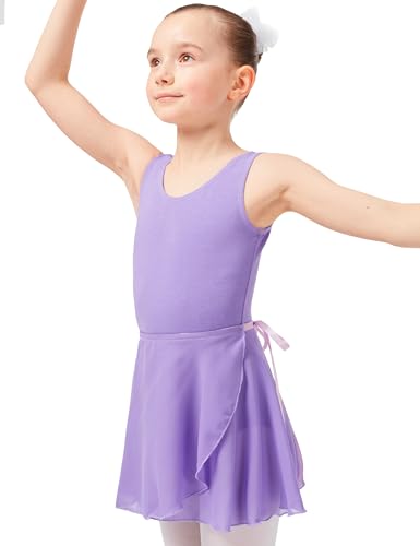 tanzmuster ® Wickelrock Mädchen Ballett - Emma - aus transparentem Chiffon - lockerluftiger Ballettrock zum Binden für Kinder in Lavendel, Größe:104/110 von tanzmuster