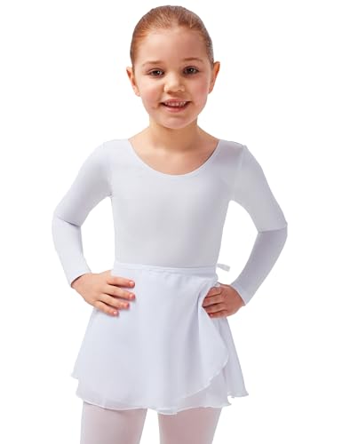 tanzmuster ® Wickelrock Mädchen Ballett - Emma - aus transparentem Chiffon - lockerluftiger Ballettrock zum Binden für Kinder in weiß, Größe:116/122 von tanzmuster