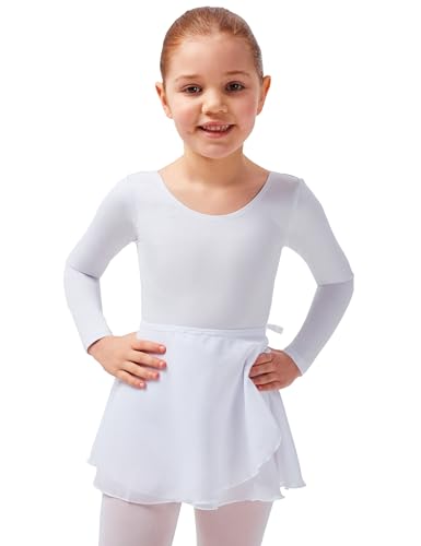 tanzmuster ® Wickelrock Mädchen Ballett - Emma - aus transparentem Chiffon - lockerluftiger Ballettrock zum Binden für Kinder in weiß, Größe:128/134 von tanzmuster
