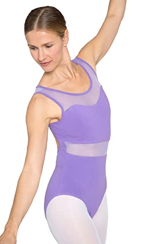 tanzmuster Ballett Trikot Damen ärmellos - Heidi - Baumwolle - BH-Pad-Einschub - Netzeinsätze - lavendel 36 - Tanz Body in flieder - Ballettkleidung für Erwachsene von tanzmuster