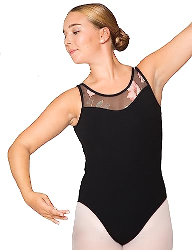 tanzmuster Ballett Trikot Damen ärmellos - Selma - Baumwolle - BH-Pad-Einschub - Netzeinsätze - schwarz 38 - schwarzer Tanz Body - Ballettkleidung für Erwachsene von tanzmuster