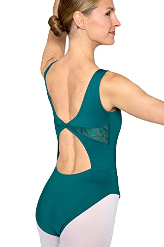 tanzmuster Ballett Trikot Damen breite Träger - Carolin - BH-Pad-Einschub - Cut-Out Rücken - geraffter Ausschnitt - türkis 36 - Tanz Body - Ballettkleidung für Erwachsene von tanzmuster
