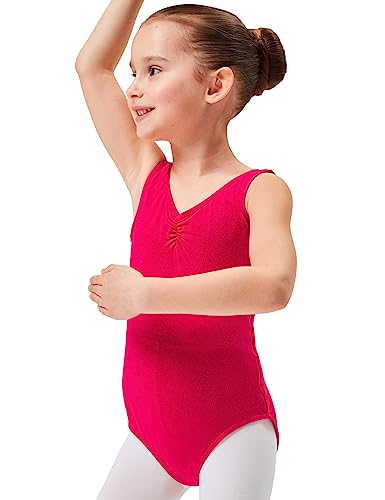 tanzmuster Ballett Trikot Mädchen ärmellos - Mona - Baumwolle - Pink 104/110 - geraffter Ausschnitt - Tanz Body - Ballettkleidung für Kinder von tanzmuster