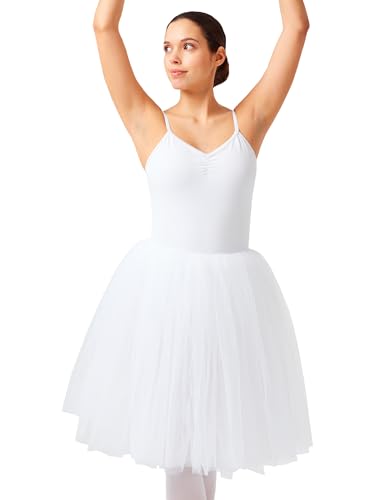 tanzmuster Ballett Tutu Damen - Karla - Baumwolle - Weiß 36 - Ballett Trikot mit langem Chiffon Rock - Tanzkleid - Ballettkleidung für Erwachsene von tanzmuster