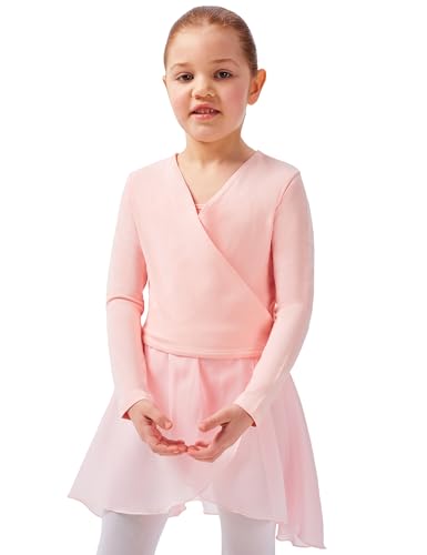 tanzmuster Ballett Wickeljacke Mädchen - Mandy - extra weicher Baumwollstoff - Ballettjacke zum Binden für Kinder - Ballett-rosa 128/134 von tanzmuster