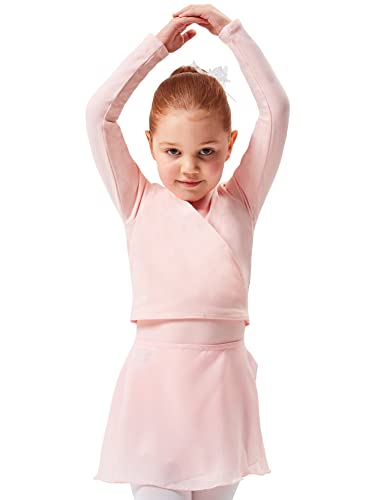 tanzmuster Ballett Wickeljacke Mädchen - Mandy - extra weicher Baumwollstoff - Ballettjacke zum Binden für Kinder - Ballett-rosa 116/122 von tanzmuster