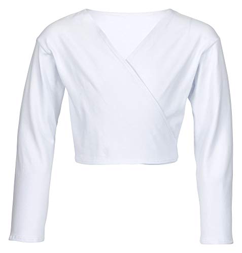 tanzmuster Ballett Wickeljacke Mädchen - Mandy - extra weicher Baumwollstoff - Ballettjacke zum Binden für Kinder - weiß 164/170 von tanzmuster