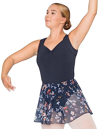 tanzmuster Ballettrock Damen - Ylvie - feiner, elastischer Netzstoff - zum Reinschlüpfen - blau geblümt 36 - Ballettkleidung für Erwachsene von tanzmuster