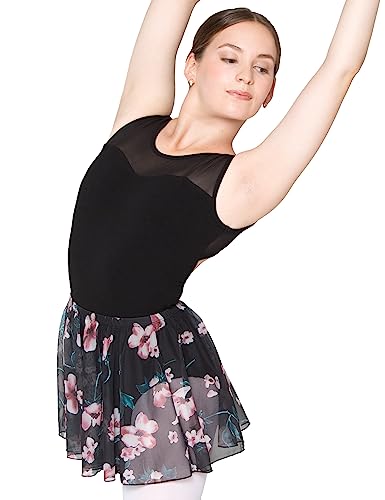 tanzmuster Ballettrock Damen - Ylvie - feiner, elastischer Netzstoff - zum Reinschlüpfen - schwarz geblümt 36 - Ballettkleidung für Erwachsene von tanzmuster