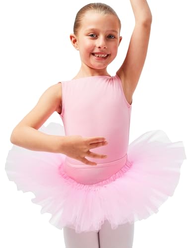 tanzmuster Ballettrock Mädchen Tutu - Pia - DREI Lagen Tüll weicher, Baumwollbund - Ballett Tuturock für Kinder in rosa, Größe:92/98 von tanzmuster