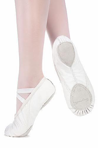 tanzmuster Ballettschuhe Mädchen - Toni - Leder - Geteilte Ledersohle - Ballettschläppchen für Kinder - weiße Tanzschuhe fürs Ballett, steinweiß, 28 von tanzmuster