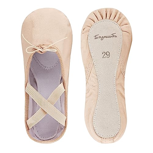 tanzmuster Ballettschuhe Mädchen - Sasha - Leder - ganze Ledersohle - Ballettschläppchen für Kinder - Tanzschuhe fürs Ballett - Sandfarben, Größe:31 von tanzmuster