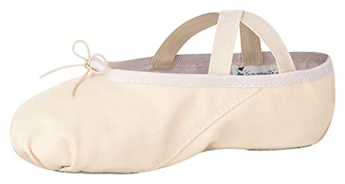 tanzmuster Ballettschuhe Mädchen - DANI - ganze Ledersohle- Sandfarben Größe 35 - Ballettschläppchen für Kinder - rosa beige Tanzschuhe fürs Ballett von tanzmuster