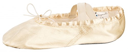 tanzmuster Ballettschuhe Mädchen - Sammy - Satin - Geteilte Ledersohle - Ballettschläppchen für Kinder - Champagner, Größe:34 von tanzmuster