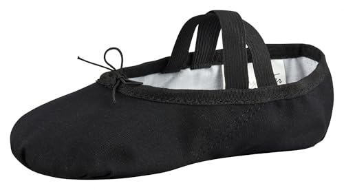 tanzmuster Ballettschuhe Damen - DANI - ganze Ledersohle- Schwarz Größe 42 - Ballettschläppchen für Erwachsene - Schwarze Tanzschuhe fürs Ballett von tanzmuster