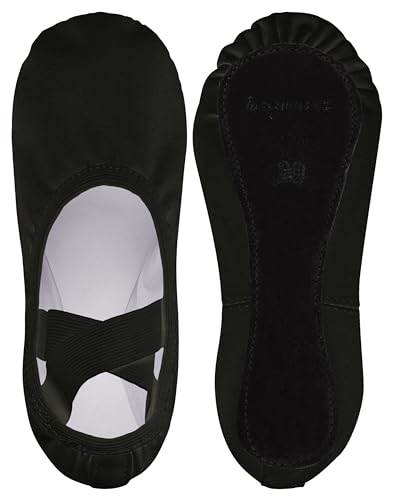 tanzmuster Ballettschuhe Damen - Jona - aus Baumwoll-Stretch - ganze Ledersohle - Ballettschläppchen für Erwachsene - Schwarze Tanzschuhe fürs Ballett, schwarz, 39 von tanzmuster