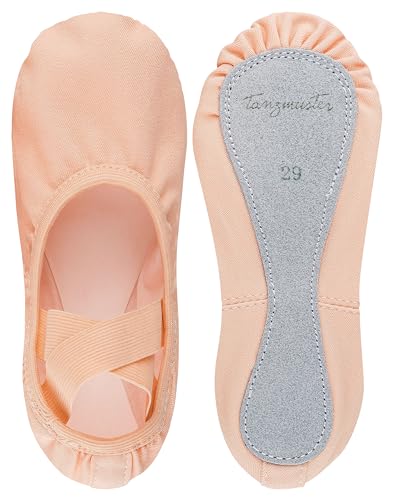 tanzmuster Ballettschuhe Damen - Jona - aus Baumwoll-Stretch - ganze Ledersohle - Ballettschläppchen für Erwachsene - Tanzschuhe für Ballett - rosa-apricot, 40 von tanzmuster