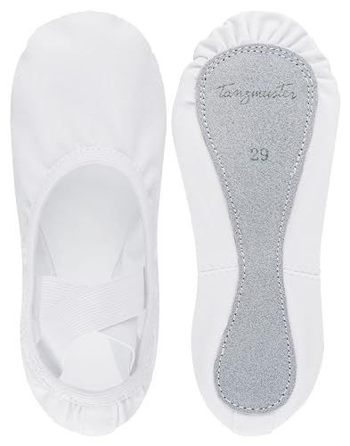 tanzmuster Ballettschuhe Damen - Jona - aus Baumwoll-Stretch - ganze Ledersohle - Ballettschläppchen für Erwachsene - weiße Tanzschuhe fürs Ballett, weiß, 42 von tanzmuster
