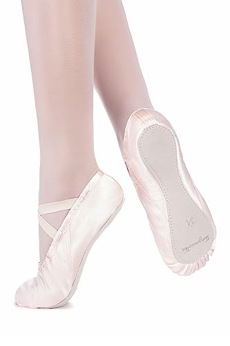 tanzmuster Ballettschuhe Damen - Nicky - Satin - ganze Ledersohle - Ballettschläppchen für Erwachsene - rosa, Größe:41 von tanzmuster