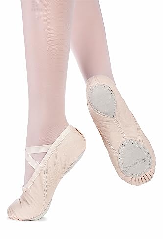 tanzmuster Ballettschuhe Damen - Toni - Leder - Geteilte Ledersohle - Ballettschläppchen für Erwachsene - beige Tanzschuhe fürs Ballett, Sandfarben, 38 von tanzmuster