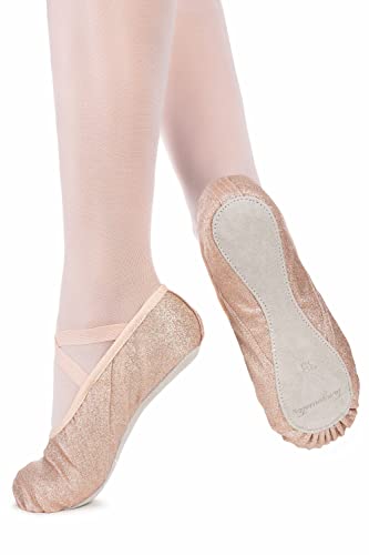 tanzmuster Ballettschuhe Mädchen Glitzer - Ella - ganze Ledersohle - Bronze Größe 23- Ballettschläppchen glänzend für Kinder - rosa beige Schläppchen glänzend fürs Ballett von tanzmuster