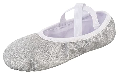 tanzmuster Ballettschuhe Mädchen Glitzer - Ella - ganze Ledersohle - Silber Größe 28- Ballettschläppchen glänzend für Kinder - Schläppchen glänzend fürs Ballett von tanzmuster